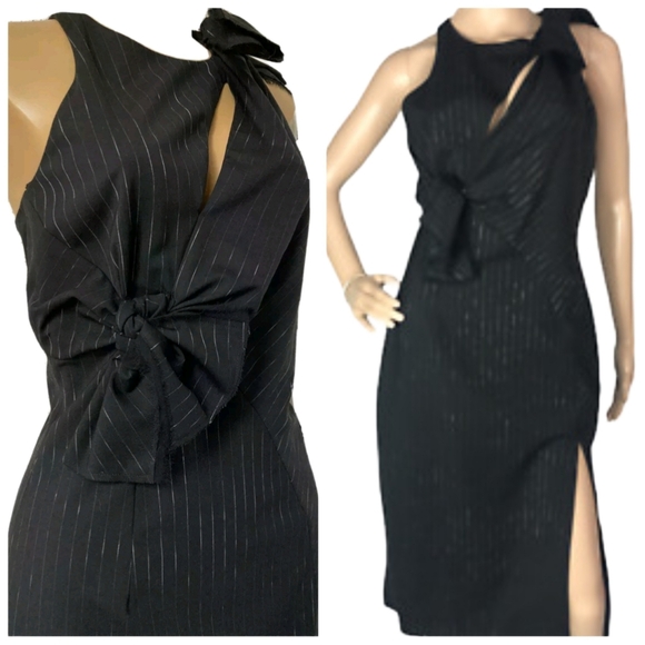 Authentic Versace Runway Pinstripe Cutout Side Slit Asymmetrical Dress - Picture 5 of 11